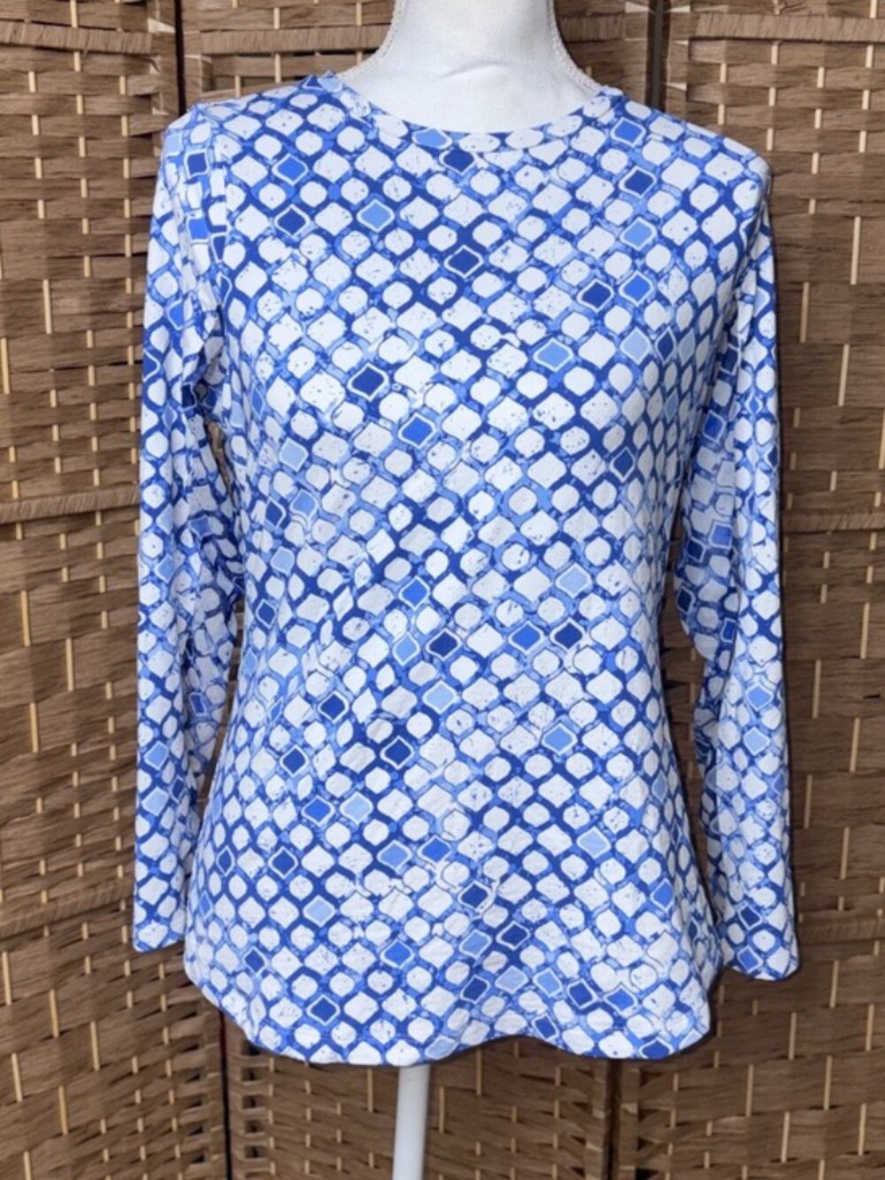 Women's IBKÜL Long Sleeve Crew Neck Top Athletic Performance M Blue White Mesh